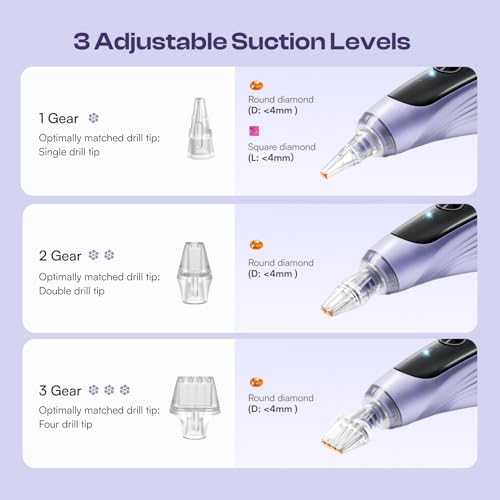 Image of Caydo Electric Diamond Art Pens with Light, Purple, Diamond Art Tool, EP4 | No Wax Need, Wireless, 3 Adjustable Suction Levels, 4Pcs Replaceable Tips, Ergonomic Design, Diamond Painting Pen For Adults