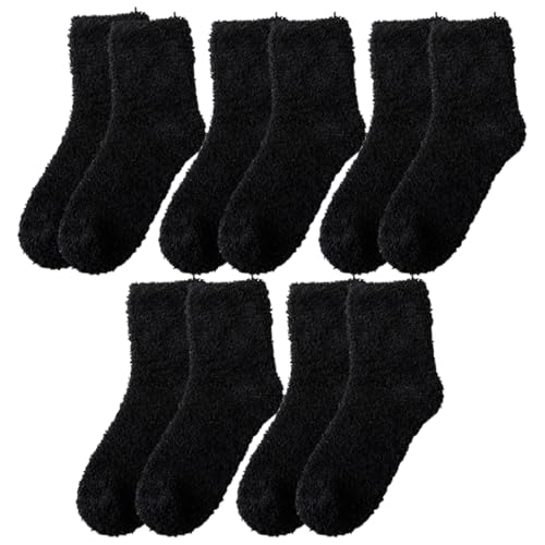 5 Pairs of Black Fluffy Socks & Winter Warm Thick Soft Slippers (Size 4-7)