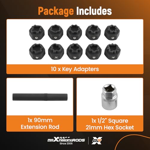 Image of maXpeedingrods 12PCS Wheel Locking Nut Key Kit Compatible with Mercedes Benz, Wheel Lock Nut Socket Adapter Set, Wheel Lock Lugnut Anti-Theft Screw Lug Nut Removal Tool, Anti-Theft Screw Remover