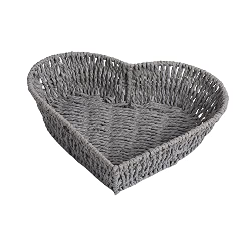 Magideal Hand Woven Fruit Basket Large Fruit Bowl Heart Shaped Bread Serving Basket Stackable Multipurpose Organizer Bin for Kitchen Home Decoration Table Centrepieces for Dining Room, Gray
