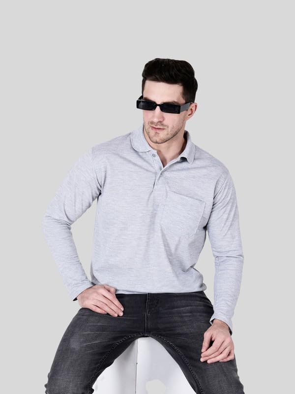 Image of Full Sleeve Men's Polo T-Shirt | Regular Fit, Soft & Breathable Cotton Blend Fabric | Classic Polo Collar, Casual & Office Wear | Available in Sizes M to 6XL, Multiple Colors