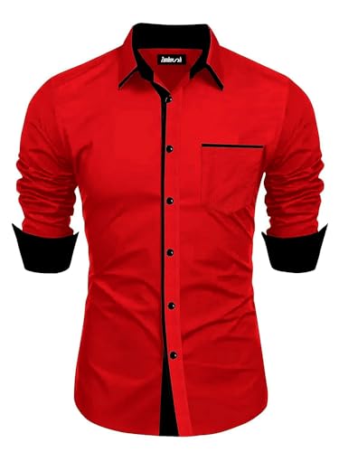 Image of Men's Regular Cotton Casual Slim Fit Shirt with Classic Collar, Long Sleeve, Solid Pattern, Breathable Fabric, and Unique Design for a Timelessly Modern