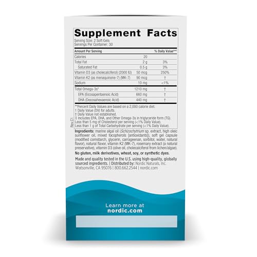 Nordic Naturals Plant-Based Omega-3 D3+K2, 1210mg, Vegan Softgels - 60 Count - image 4