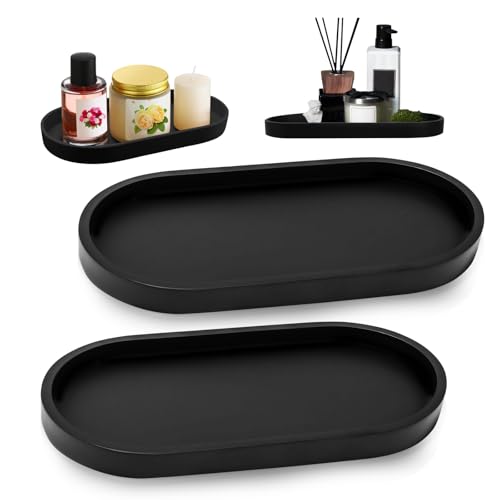 UICCVOKK 2 Stück Badezimmer Tablett, Deko Tablett, Schwarz Ablage Silikon, Schminktisch Ablageschale, Badezimmertablett für Wohnzimmer, Waschbecken, Bad, Badewanne und Küchenspüle (Oval)