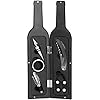 Grinscard Weinöffner Set 5 TLG. – Weinflaschen Design, Schwarz – Wein Zubehör mit Folienschneider | Korkenzieher | AusgieÃer | Tropfring | Edelstahlkorken