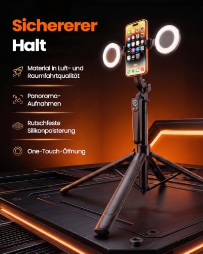 HandyStativVloggingKitmitFernbedienung&Licht&Mikrofon,SelfieStick – Ansicht 7