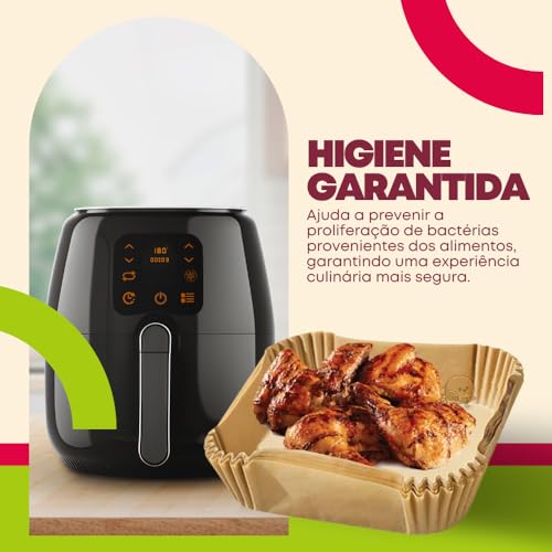 Refil Descartável Papel Manteiga Forma Quadrada Para Airfryer Kit C/ 50 Unidades, Forro Antiaderente