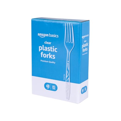 Amazon Basics Disposable Clear Plastic Forks Premium Quality BPA Free for Everyday Use 48 Count