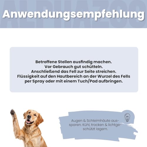 alphazoo Brandlöscher Anti-Juckreiz-Spray für Hunde 250 ml – mit Kamille & Ringelblume. Pflegendes Spray, Alkohol- & parabenfrei, zur Unterstützung empfindlicher Haut & zur Linderung von Irritationen
