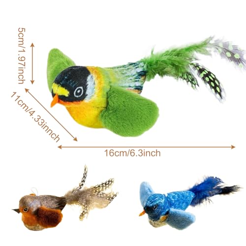 FOSDICK 3 Pièces Oiseau Volant pour Chat, Jouet Chat Interactif, Jouets pour Chats en Peluche, Simulation Peluche Oiseau Gazouillis Jouet Chaton, Cat Toy avec Herbe à Chat pour Griffer, Jouer, Mâcher – vue 7