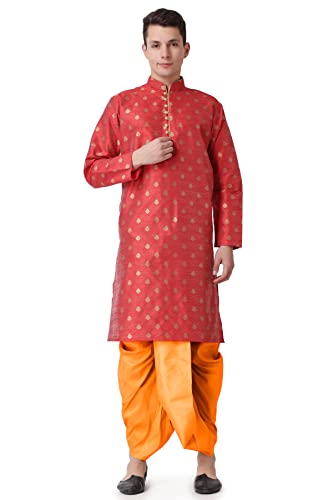 Image of Royal Kurta Men's Silk Blend Printed Kurta Dhoti Set