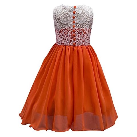 Anyu Girls Dress Party Kids Sundress Lace Dress Chiffon Wedding Bridesmaid Flower Girl Dress Orange 110 Cover