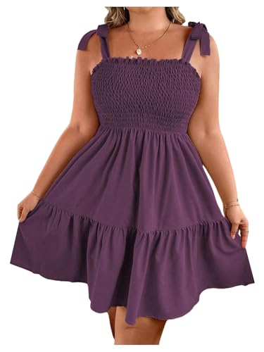 Image of Floerns Women's Plus Size Summer Knot Tie Shoulder Ruffle Straps Flounce Flowy Smocked Sundress Shorts Dress