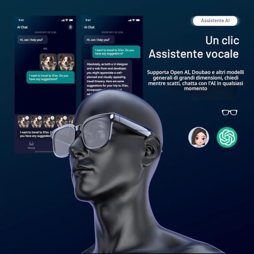 Quinta immagine Dormiro Occhiali Smart con Fotocamera, 4K con Audio, Bluetooth, Occhiali Fotocamera per Uomini Donne, 8MP, 32G, HD, Registrazione Video Nascosta, Supporto Live Feed, Controllo Vocale AI, Traduttore