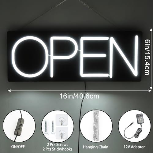 Image of Open Signs for Business 12V /2A Ultra Bright LED Neon Open Sign 16 Inch Lighted Open Sign Electric Light Up Open Sign for Business Storefront Window Glass Door Retail Shop Store Bar Salon