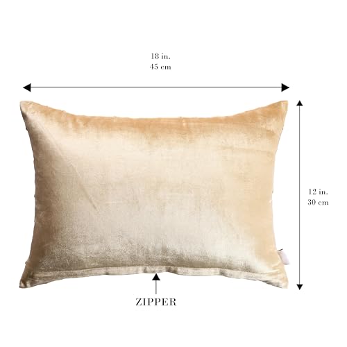 Image of Home - The Best is for You Luxurious Gold Velvet Lumber Cushion Covers with MOTIWORK - Set of 2, 12x18 Inch