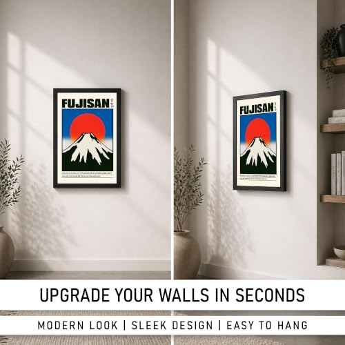 Image of Mount Fuji Japan Premium Framed Wall Poster (12x18 Inch) | Japanese Mountain & Rising Sun Travel Wall Art | Vintage Japan Landscape Decor for Bedroom, Living Room, Office & Workspace | Ready-to-Hang Display Frame