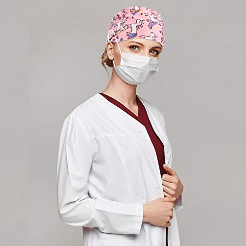 Geyoga 6 Pcs Women Scrub Caps Surgical Nurse Working Hats with Button and Sweatband Adjustable Elastic Nursing Bouffant Caps