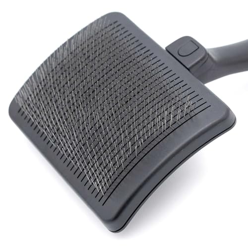 Image of Jeffers Pet Self-Cleaning Slicker Brush for Dogs & Cats - Self Cleaning Button, Removes Tangles & Loose Hair, Non Slip Handle for Easy Grooming, Go To Gift for Pet Owners - Black, Red - Large
