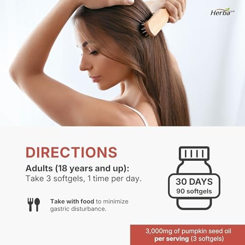 Herba Pumpkin Seed Oil Capsules for Hair - 90 Softgels | 3 in 1 with Saw Palmetto and Biotin | Cold Pressed, Extra Virgin, and Non GMO | Made in Canada — view 6