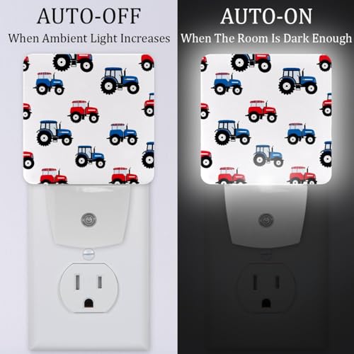 Image of NEWzone Tractors Night Light Set of 2, Auto Sensor LED Dusk-to-Dawn Nightlights, Plug-in Sensor Lamp for Bedroom Bathroom Kitchen Hallway Stairs Decorative