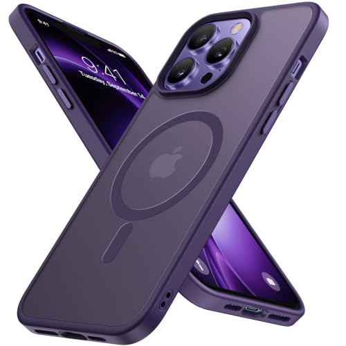 Image of Miracase Magnetic for iPhone 12 /12 Pro Case (Compatible with MagSafe) Military-Grade Protection, Anti-Fingerprint Translucent Matte Phone Cover for iPhone 12 /12 Pro Case 6.1 inch, Dark Purple