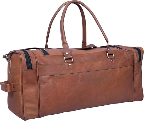 "Harvey" Genuine Leather Holdall Duffel Gym Weekender Luggage Travel Shoulder Vintage Bag Unisex Brown (24'' INCH)4