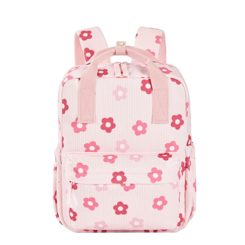Image of KingCheer Mini Corduroy Toddler Backpack Bookbag School Bag for Toddlers Girls and Boys Preschool Daycare Kindergarten 13'' H Lightweight Fits for Folder(13'', Floral-Pink Corduroy)