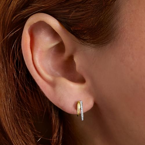 Ross-Simons 0.10 ct. t.w. Diamond Double-Hoop Earrings in 2-Tone Sterling Silver3