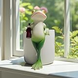 JARPSIRY Funny Drinking Frog Statue Flower Pot Hugger Resin Hanging Frog Figurine Planter Pot Decorations for Home Garden Fence Balcony Patio Lawn Yard Ornaments (Holding Wine Bottle)