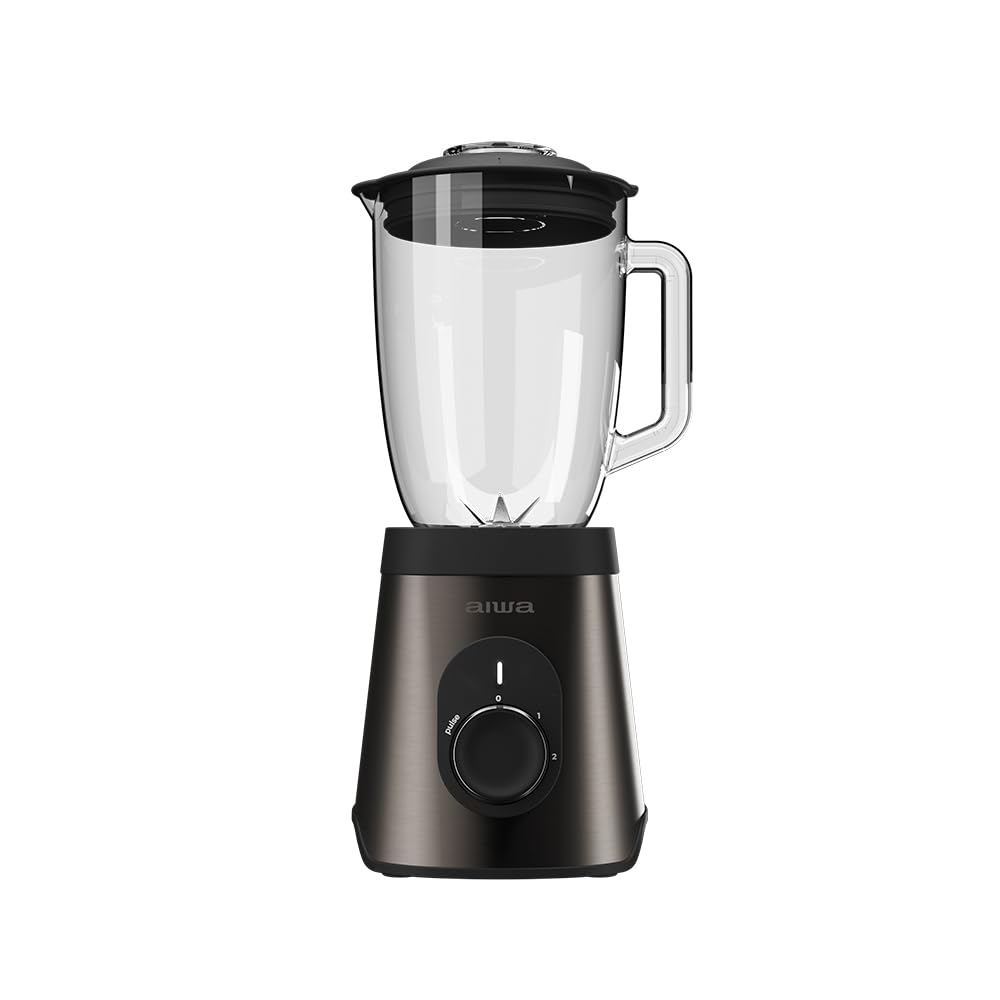 Aiwa Saberu 1500 ATB‑1500 Blender stołowy 1500 W, dzbanek szklany 1,5 l, 2 stopnie prędkości + Pulse, 6 ostrzy Satoku®, podstawa ze stali nierdzewnej/tworzywo sztuczne zapobiegające odciskom palców