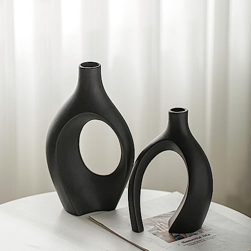 image for Lvases Snuggle Hollow Modern Ceramic Vase Set of 2, Mid Century Nordic
