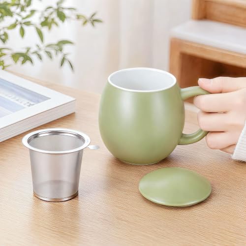Image of Yundu 12 OZ Matte Light Green Ceramics Teacup with Infuser and Lid, Mug with Lid for Steeping - Stainless Steel Infuser for Loose Leaf Tea, Home Office Gift for Tea Lovers