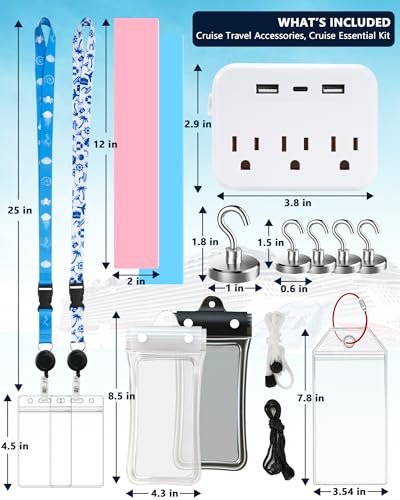 Image of Cruise Essentials 2026, Cruise Must Haves Kit, Non‑Surge Protector Power Strip, Magnetic Hooks,Lanyards, Luggage Tags, Towel Bands, Waterproof Phone Pouches, Travel Essentials