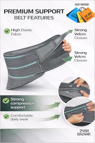 Image of Abdominal & Back Support for Men & Women | Postpartum After Delivery & C-Section | Back Pain Relief with Lumbar Support, Waist & Tummy Compression | Adjustable Double Strap (Belt Length 45 inch, suitable for size - L, Grey)