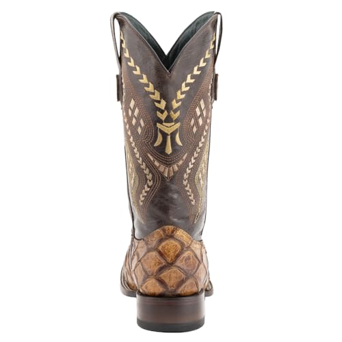 Men's Bronco Pirarucu Print Square Toe Leather Heeled Western Boots3