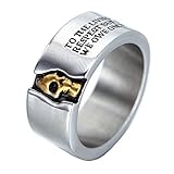 OAKKY Men's Stainless Steel Skull Ring Cool Half Face Silver White Biker Bands Engraved Letters Size 10