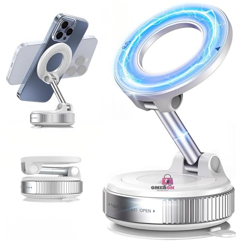 Image of (1 Year Warranty) Magnetic Vacuum Phone Holder, 360 Rotation & Powerful Suction Secure Mount for Car, Gym, Bathroom & Flat Surfaces,Universal Support for All Smartphones- White