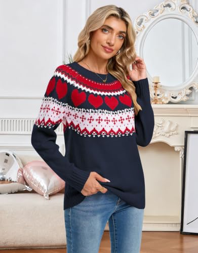 Image of Women's Fair Isle Sweater Crew Neck Long Sleeve Fall Vintage Knit Tops