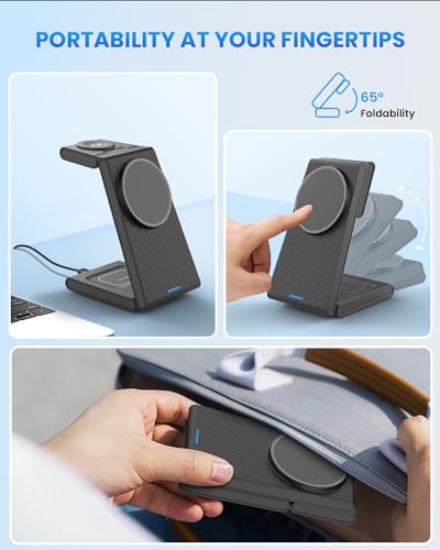 Image of Wireless Charger Magnetic for Apple Devices - JoyGeek 3 in 1 Foldable Charging Station for Magsafe Compatible with iPhone 16 15 14 13 12 Pro Max Plus, Apple Watch 10 9 8 7 6 5 4 SE, AirPods 4 /3 /2 /Pro