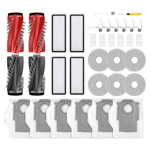 Image of 34 PCS Qrevo S5V Replacement Accessories Compatible with Roborock Qrevo Curv /S5X /Edge /Edge S5A Robot Vacuum, 2 Mainbrush, 6 Scent Tablets,4 HEPA Filters, 6 Dust Bags,6 Mop Pads, 6 Side Brush