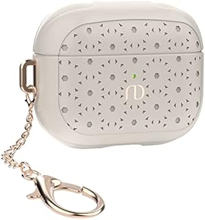 Nereides Compatible with AirPods 3 Case, Geometric Hollow-Carved Pattern PU-Leather Design with Keychain, Protective Case Cover for Airpods 3rd Generation (2021) Khaki