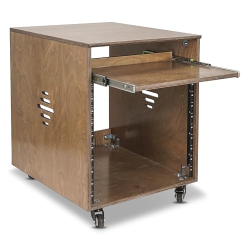 Sound Town 10U Solid Baltic Birch Plywood Studio Rack Desk with Slide-Out Tray, Rubber Feet...