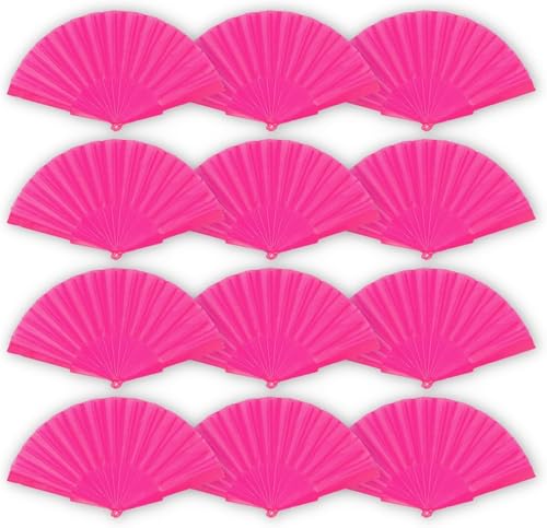 Home Universal® PACK12 ABANICOS PLÁSTICO Liso 23CM,Variedad de colores fiestas, festivales, bodas, eventos temáticos. (Rosa)