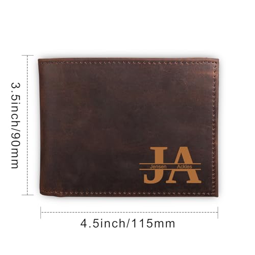 INBLUE Custom Wallets for Men with Initials and Name Engraved Bifold Wallet with Monogram Men's Leather Wallet Personalized Gifts for Dad Husband Father's Day Anniversary (B3: Dark Brown, 2 Letters)4