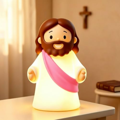 KangTen CHEN Jesus Night Light Rechargeable Bedside Night Light Dimmable Silicone LED Light Ideal for Religious Gatherings Gifts for Sunday School Baptism Presents Easter Egg Decorations (Pink)
