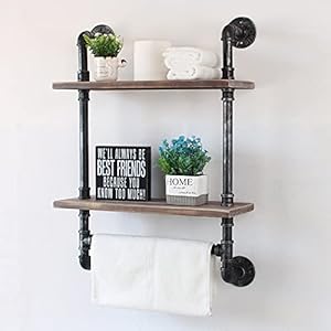 Industrial Pipe Shelving,Iron Pipe Shelves Bathroom Shelves with Towel bar,24in Rustic Metal Pipe Floating Pipe Wall Shelf,2 Tier Industrial Wall Mounted,Retro Brown Industrial Pipe ShelvingIron Pipe Shelves Bathroom Shelves with Towel bar24in Rustic Metal Pipe Floating Pipe Wall Shelf2 Tier Industrial Wall MountedRetro Brown