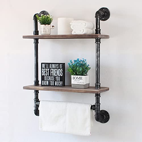 Industrial-Pipe-ShelvingIron-Pipe-Shelves-Bathroom-Shelves-with-Towel-bar24in-Rustic-Metal-Pipe-Floating-Pipe-Wall-Shelf2-Tier-Industrial-Wall-MountedRetro-Brown Industrial Pipe ShelvingIron Pipe Shelves Bathroom Shelves with Towel bar24in Rustic Metal Pipe Floating Pipe Wall Shelf2 Tier Industrial Wall MountedRetro Brown