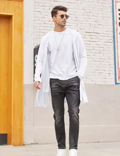 ELESOL Men's Long Hooded Cardigan Shawl Collar Lightweight Open Front Drape Cape Overcoat2