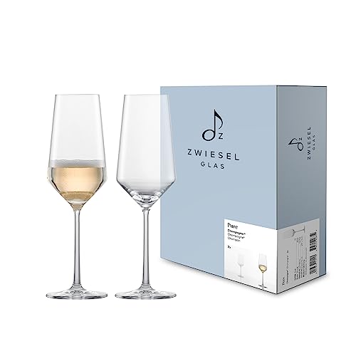 Zwiesel Glas Champagner Gläser Pure (2-er Set), anmutige Sektgläser mit Moussierpunkt, spülmaschinenfeste Tritan-Kristallgläser, Made in Germany (Art.-Nr. 122734)